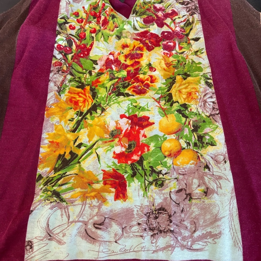 Vintage JPG Floral Halter Top with Burgundy Accents - Picture 3 of 11